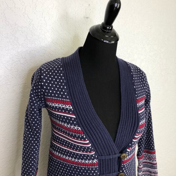 Hanna Andersson navy white red snowflake Nordic cardigan size Extra Small XS - Picture 2 of 16